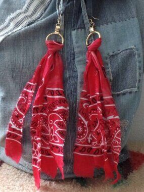 Hand Crafted Swag Hoop Earrings Red Bandana